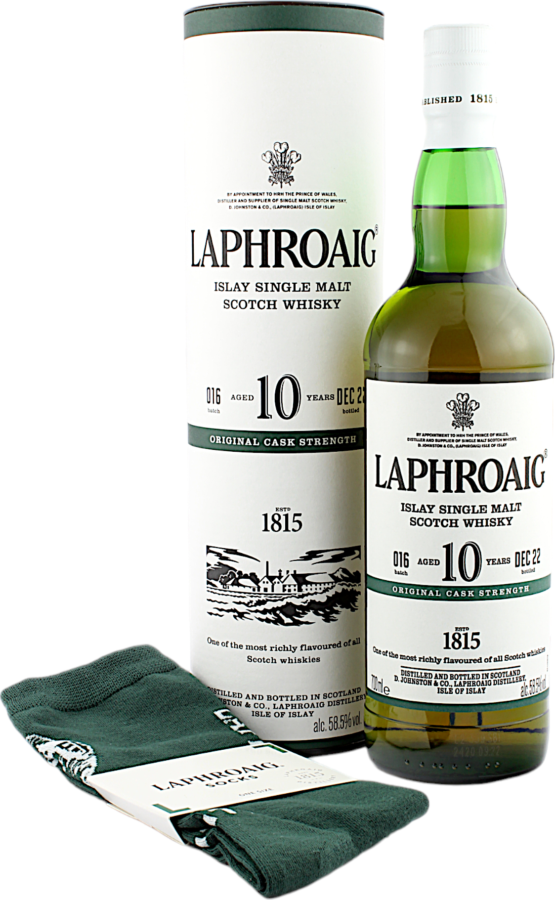 Laphroaig 10 Jahre Cask Strength Batch 16 2022 Geschenkset mit Socken 58.5% 0,7l