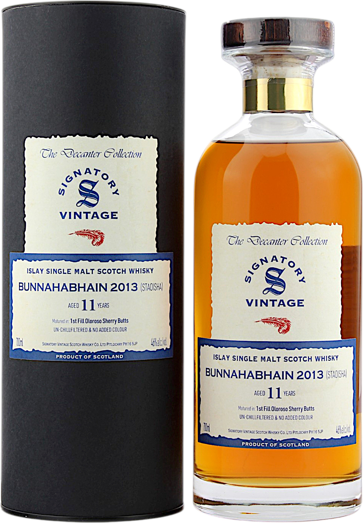 Bunnahabhain Staoisha 11 Jahre 2013 Signatory 1st Fill Oloroso Sherry Butts Ibisco Decanter 46.0% 0,7l