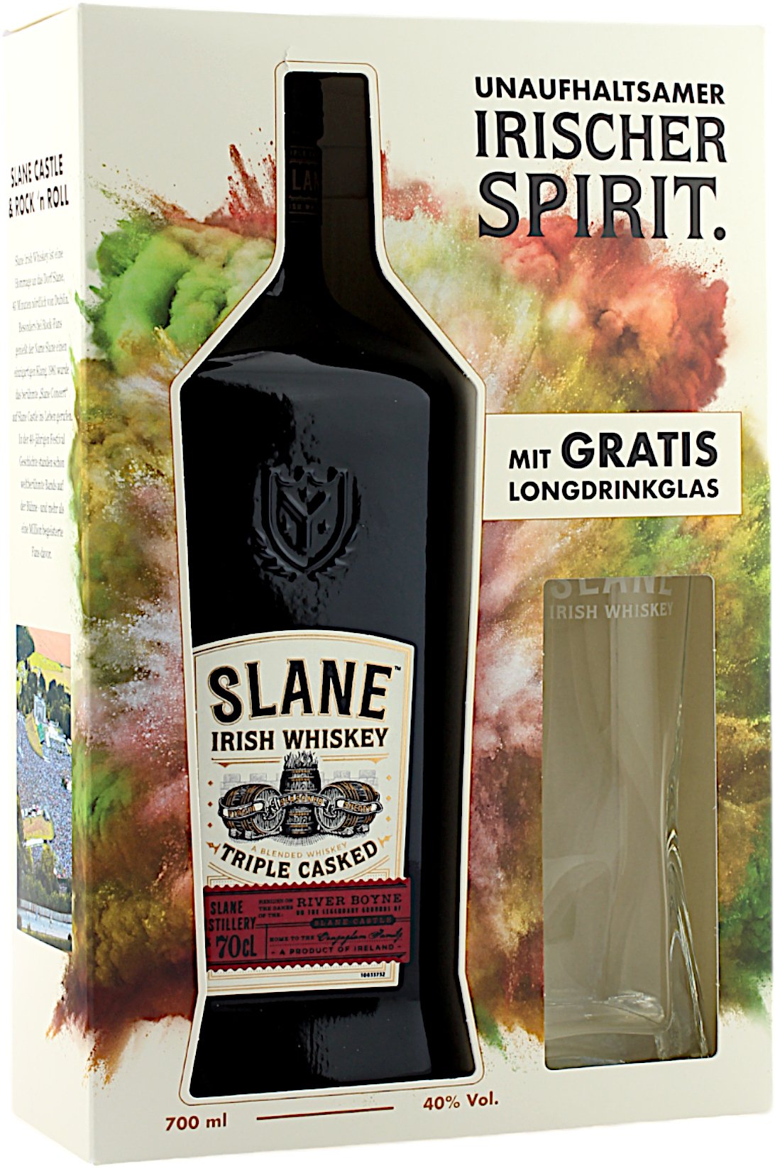 Slane Triple Cask Irish Whiskey Geschenkset mit Longdrinkglas 40.0% 0,7l