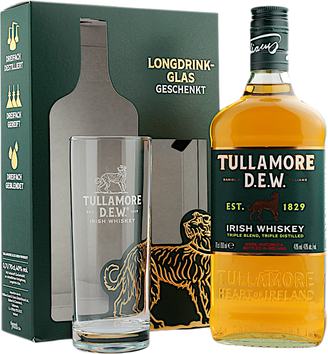 Tullamore Dew Geschenkset mit Longdrink Glas 40.0% 0,7l