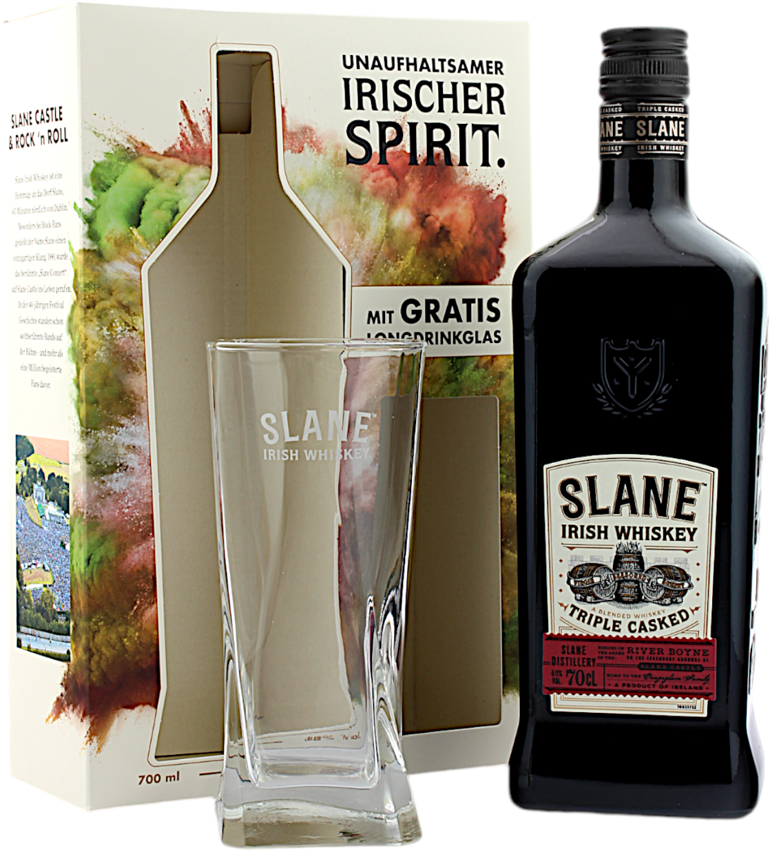 Slane Triple Cask Irish Whiskey Geschenkset mit Longdrinkglas 40.0% 0,7l