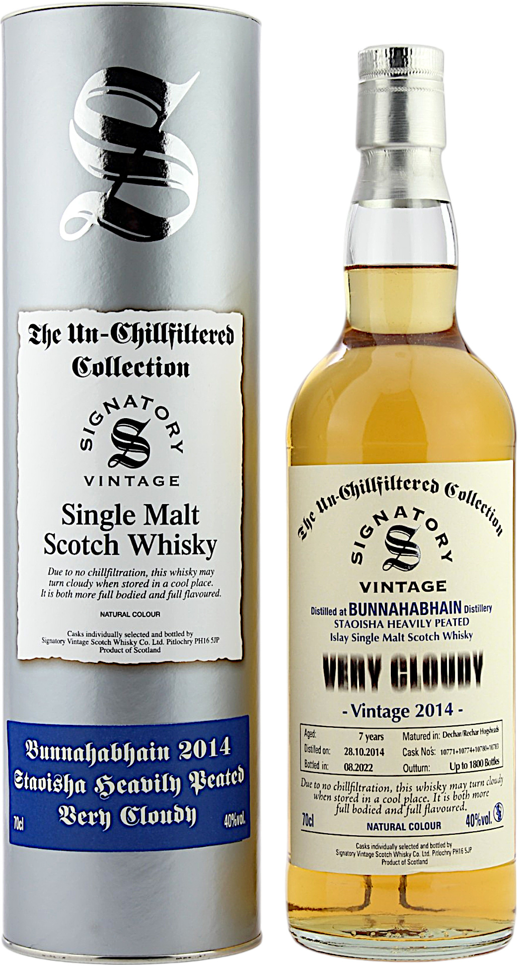 Bunnahabhain Staoisha 7 Jahre Very Cloudy 2014/2022 Signatory 40.0% 0,7l