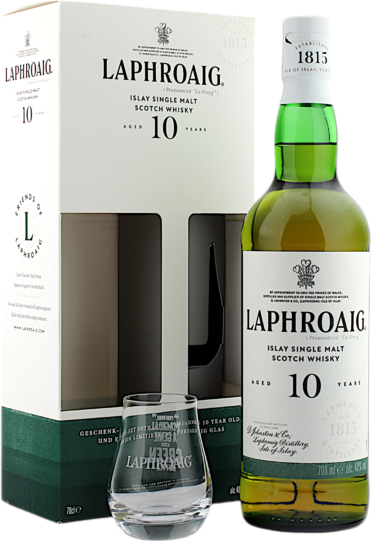 Laphroaig 10 Jahre Geschenkset mit einem Glas 40.0% 0,7l