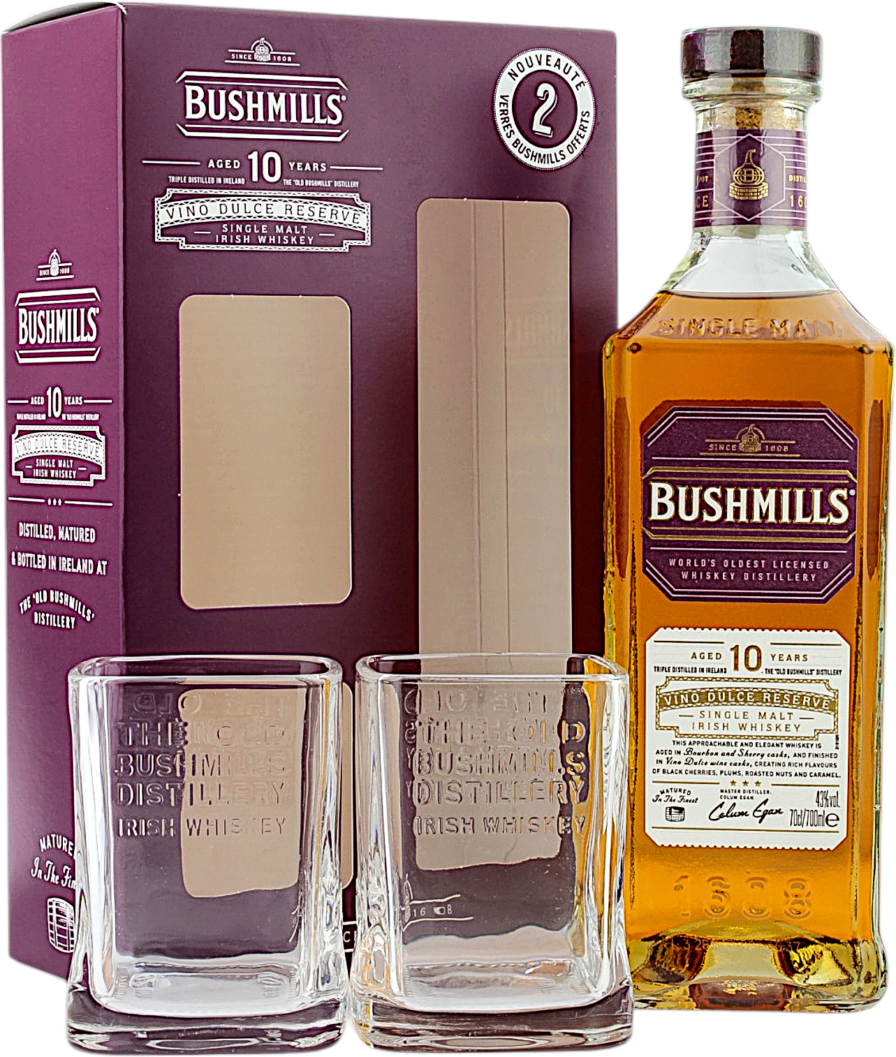 Bushmills 10 Jahre Vino Dulce Reserve Geschenkset mit 2 Tumbler 43.0% 0,7l