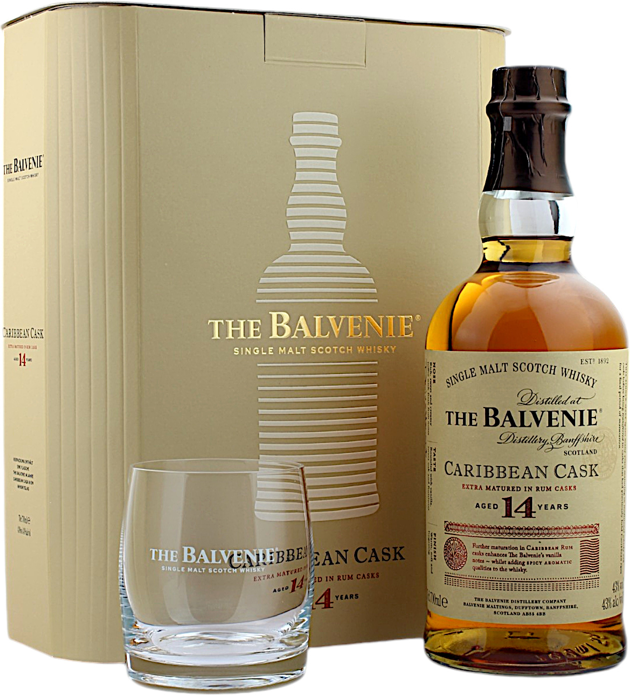 Balvenie Caribbean Cask 14 Jahre Geschenkset 43.0% 0,7l