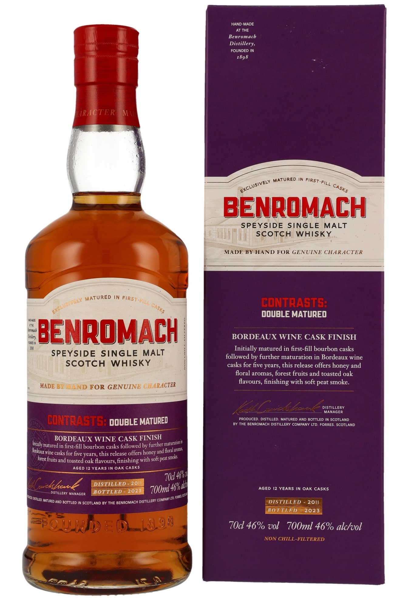 Benromach 12 Jahre 2011/2023 Contrasts Double Matured Bordeaux Wine Cask Finish 46.0% 0,7l